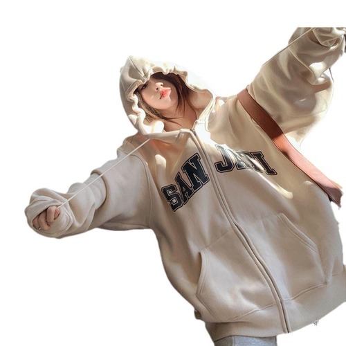 Vintage Retro National Trend Plush Hooded Sweatshirt for Women, Loose and Lazy Style, Couple Matching Open Cardigan