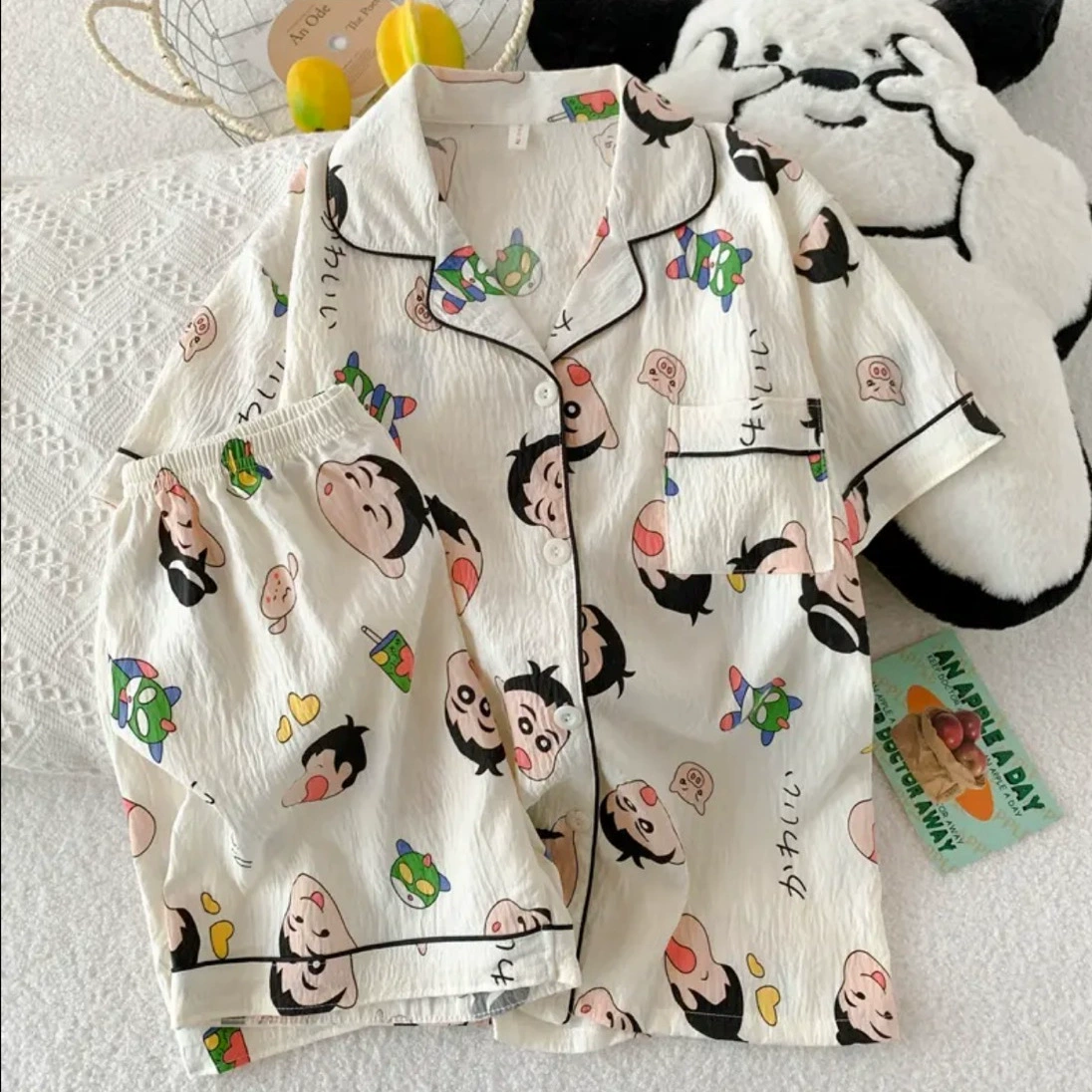 Summer Factory Дамы Двойной Короткий Кардиган Пижама Креативный Мультфильм Печать Облака Хлопок Удобный и дышащий