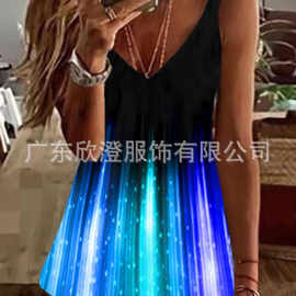 现货2023新款渐变印花细肩带无袖吊带背心上衣透气时尚百搭条纹