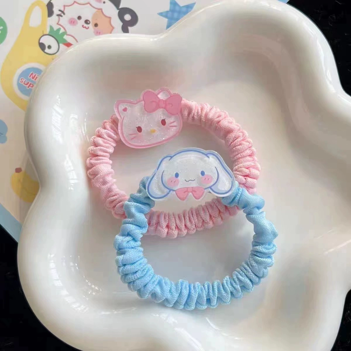 Милая девочка Sanrio Little Intestinal Color Tie Hair Hair Circle Hair Wiring INS Jade Guidou Dog Speaker
