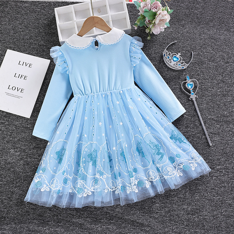 Princesa Elsa vestido congelado verano manga corta vestido de primavera y otoño puro algodón chica Aisha nueva ropa para niños