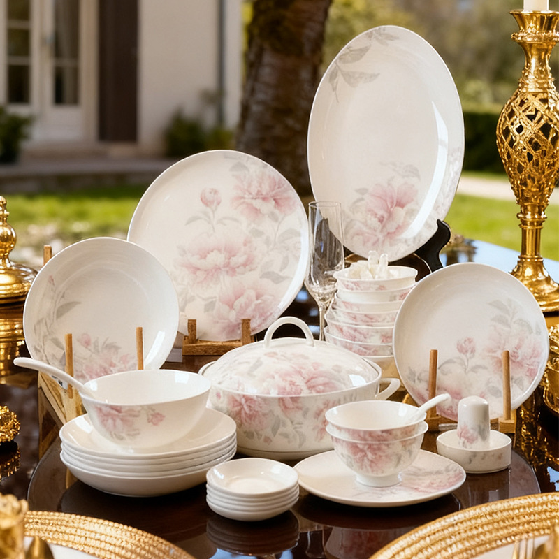 Conjunto de platos de porcelana de hueso, platos caseros, platos de cerámica de color medio esmaltados, platos de cerámica de color medio, nuevos platos chinos