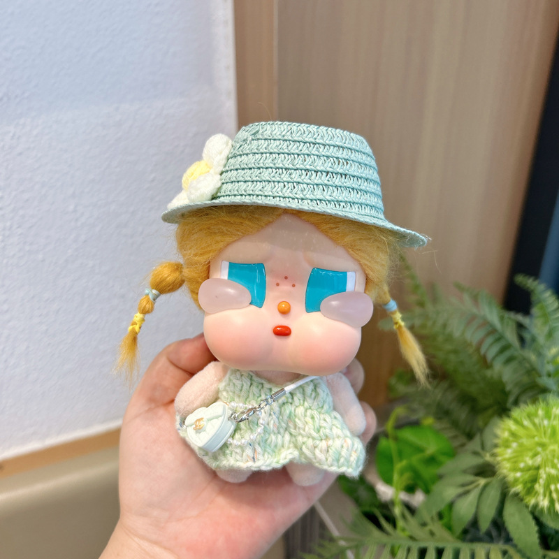 Crybaby Doll Clothes, Handmade Crochet Knit Dress, Summer Straw Hat Set, Surfing Doll Clothes