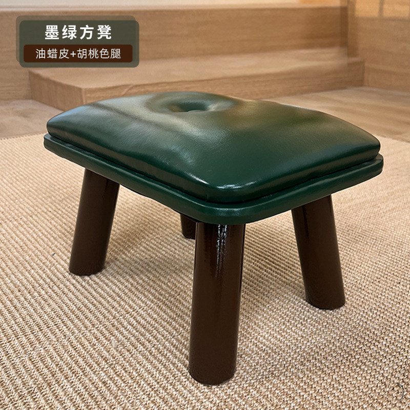 [순수 원목 다리] 월넛 컬러 + 다크그린 사각 스툴