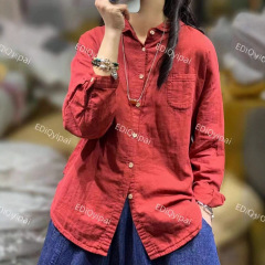 韩版双层棉纱长袖衬衫新款纯色宽松休闲衬衣大版开衫上衣女装