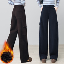 2791多口袋加绒工装裤女2025秋新款特色宽松慵懒风直筒弯刀牛仔裤