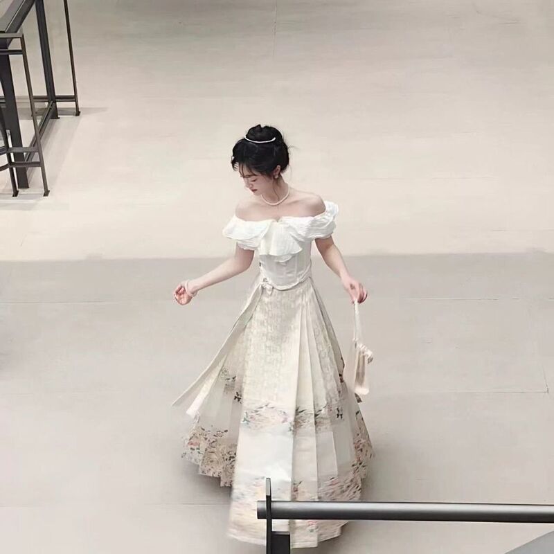 New Chinese-Style National Style Mamian Skirt Suit for Women, One-Shoulder, Thin, Daily Improved, Super Fairy, Elegant and Slimming Hanfu