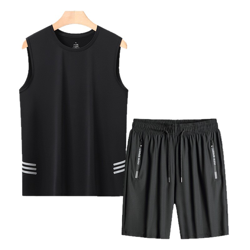 Traje de chaleco de seda de hielo de talla extra grande para hombres, chaleco deportivo fino de mediana edad y ancianos, traje de dos piezas suelto de verano para papá