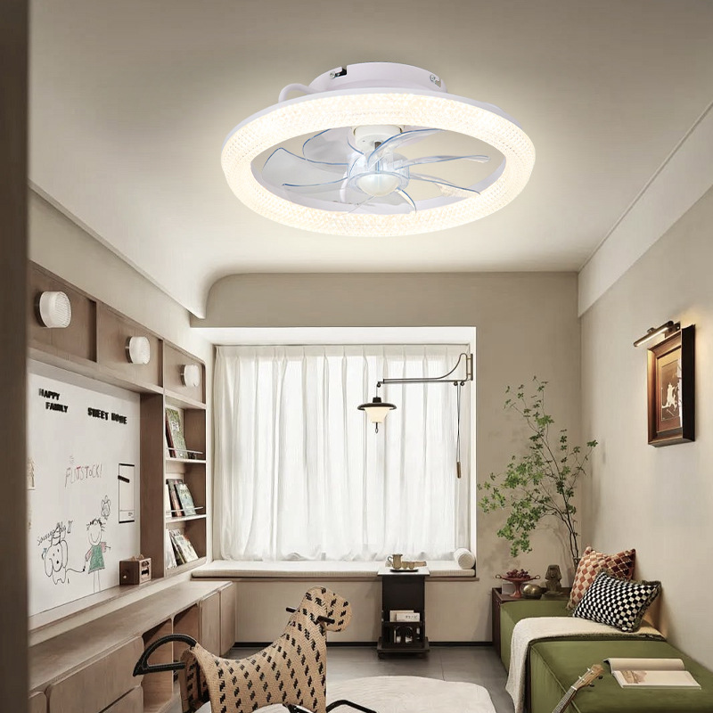 Lámpara Ventilador de Techo Invisible de Plástico con Control Inteligente e Inversor para Sala de Estar y Dormitorio