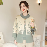 媽媽秋裝外套中老年女裝2025新款針織上衣兩件套50歲婦女毛衣開衫，女裝套裝/套裙，妃慕昵服飾