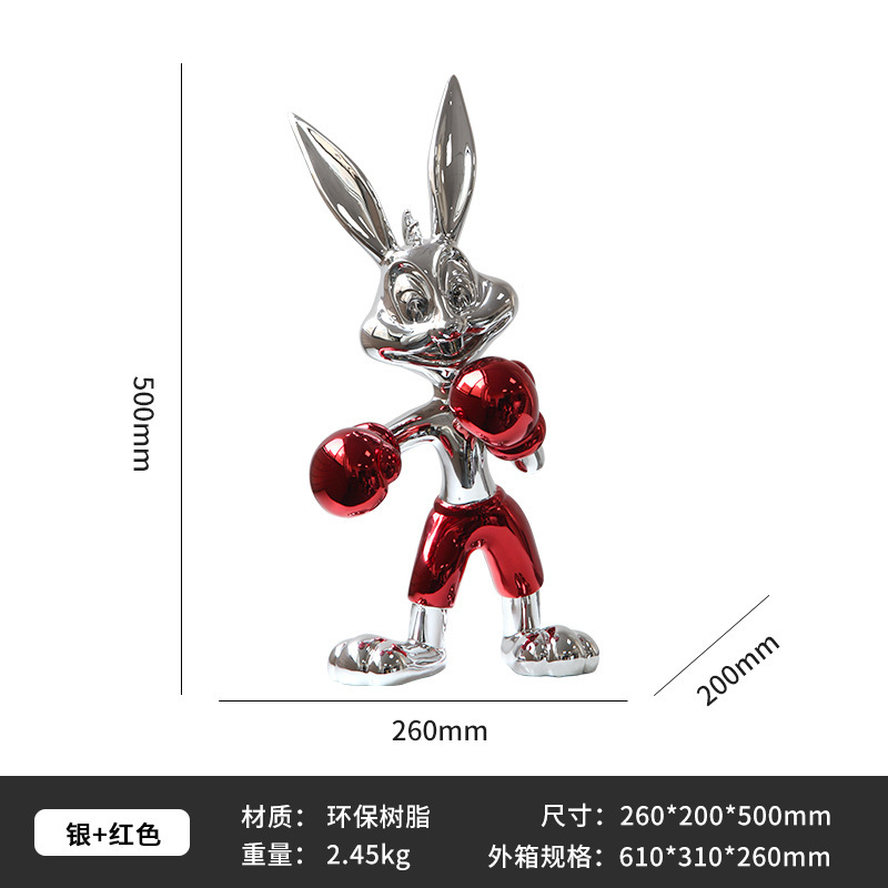 現代のシンプルで贅沢なファッションはボクシングのウサギのぬいぐるみの置物のモデルルームホテルの家に入るロビーの玄関のテレビの棚を遊びます。|undefined