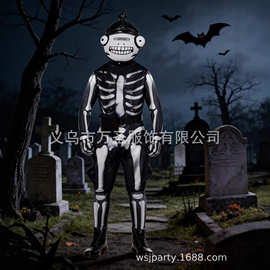 跨境万圣堡垒之夜骷髅骑兵Fortnite skull trooper cosplay连体紧