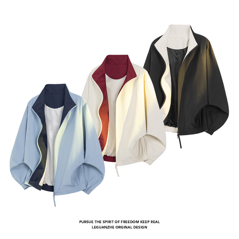 American-style Color-block Flight Jacket For Men, Spring Cleanfit Double-zipper Sports Jacket, Outdoor Three-proof_mkmklike.com