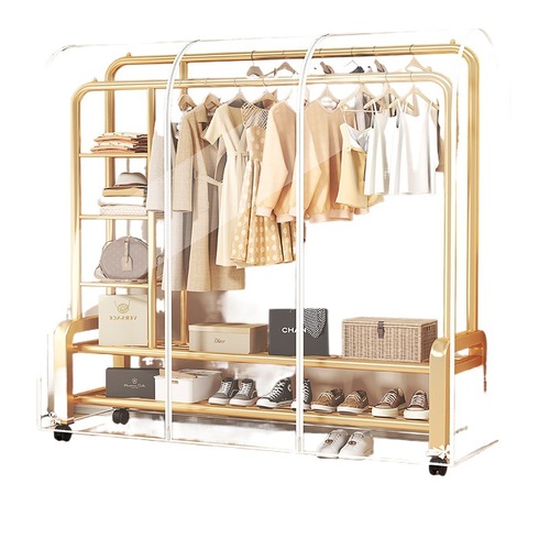 Anti-dust Cover for Floor Stand Clothes Rack, Household Wall-mounted Clothes Rack, Bedroom Clothes Hook Dust Cover, Transparent Clothes Bag Cover