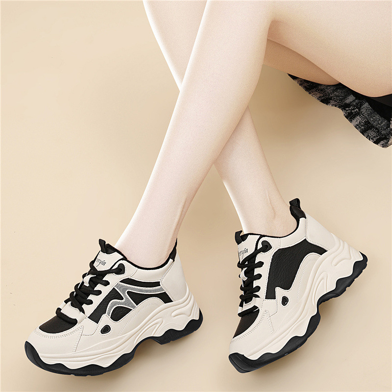 Thick-Soled Dad Shoes For Women, Height Increasing, 2025 New Style, Color-Block Single Mesh Shoes, Spring Mesh Breathable Small Size Sports Shoes_vogvips.com