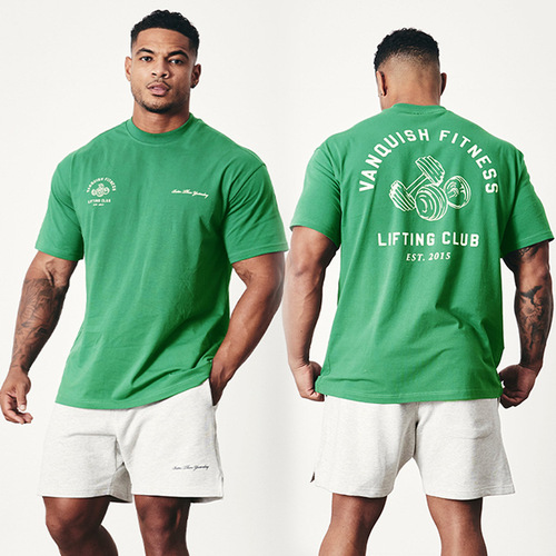 VQ sports fitness style short-sleeved large size t-shirt men's running casual cotton European and American hip-hop workout clothes dropshipping