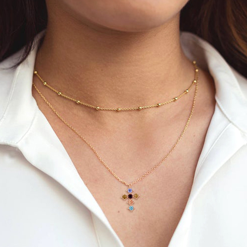 s925 sterling silver fashion cross pendant micro-inlaid colorful zircon necklace