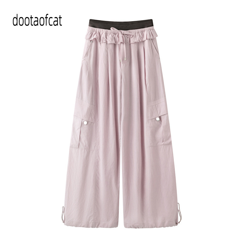 2026 Autumn New Women's Designer Style Casual Loose-Fitting Ruffle Waist Cargo Pants RK71301612