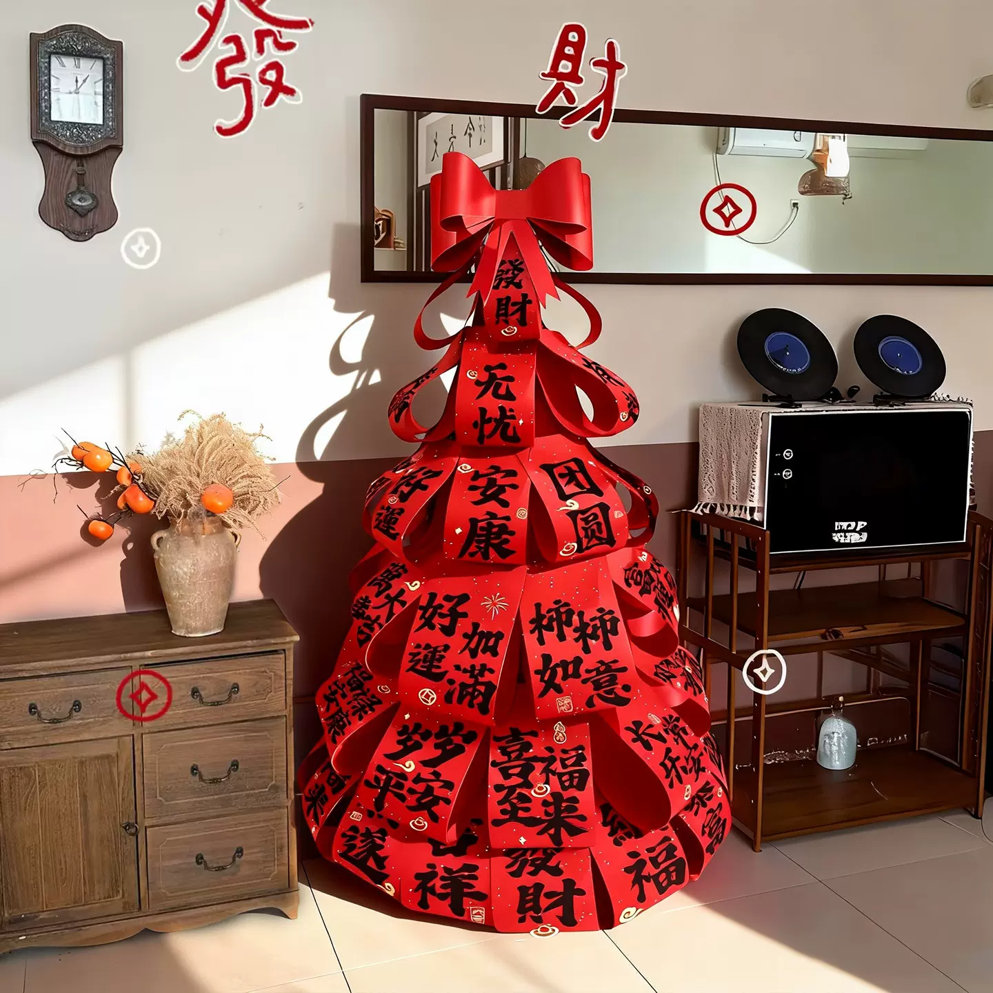 2026马年新年装饰用品摆件幼儿园发财红包树商场店铺过年场景布置