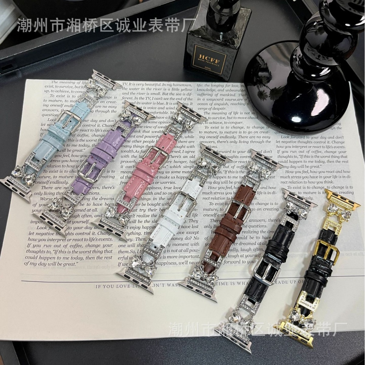 Suitable for applewatch Apple Watch Band iwatch98se Strap High Butterfly Drill Diamond Leather