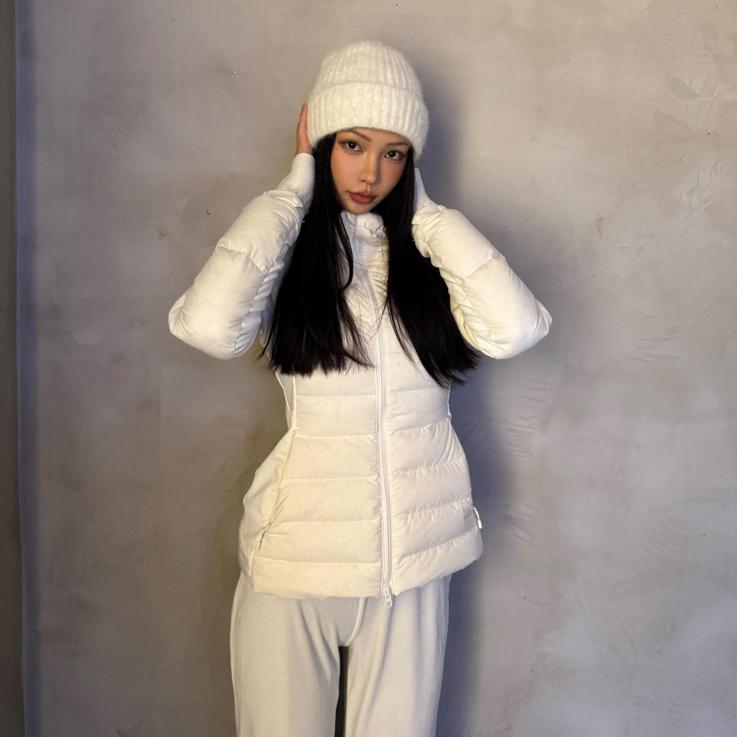 Korean Style Sweet Waterproof Stand-Up Collar Ribbed down Jacket for Women Autumn and Winter New Slimming Look Warm Jacket