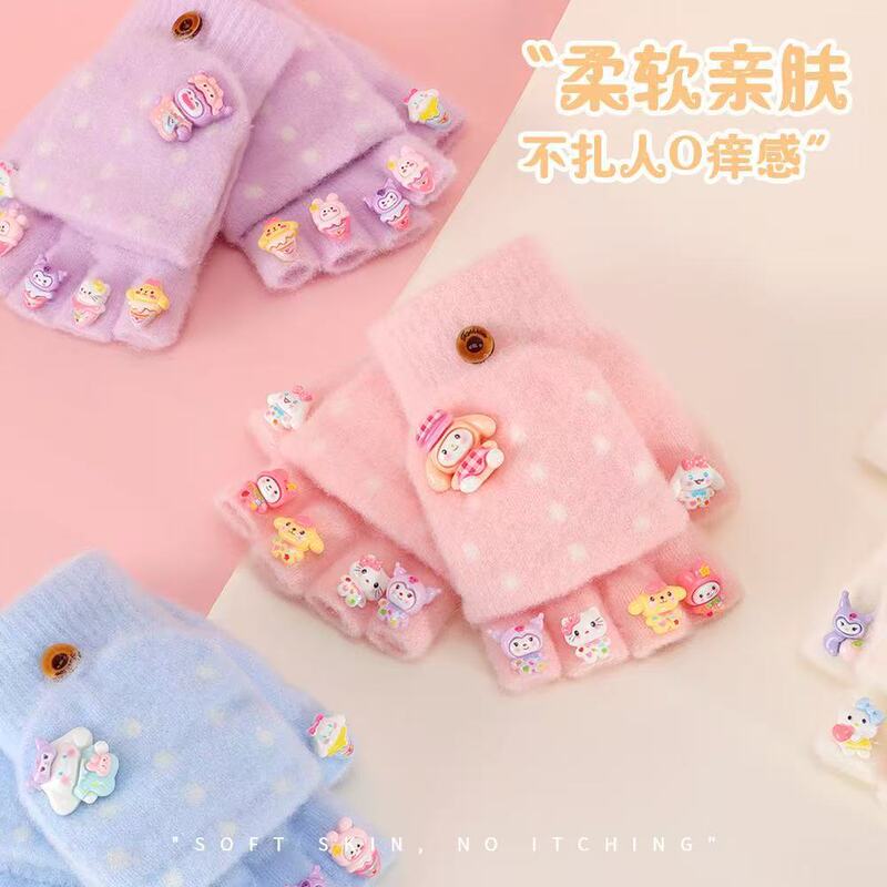 儿童手套冬季可爱卡通男女童保暖防寒五指分指针织小学生毛绒手套|undefined