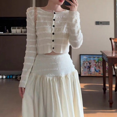 小香风气质修身条纹针织上衣半裙女装2025秋新款淑女高级两件套