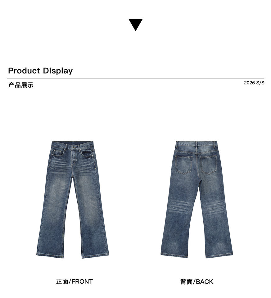 Quần jean nam ống loe nhẹ dáng rộng phong cách retro, cạp vừa, quần dài — Màu xanh dương, Đen xám chi tiết 4