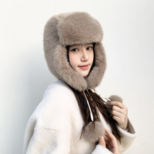 2025全毛雷锋帽女加厚加绒濑兔毛保暖防风风雪帽护耳冬季跨境批发