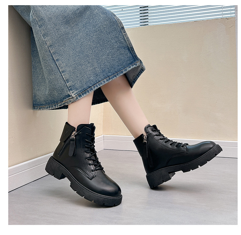 Botas cortas de suela gruesa para estudiantes, nuevas botas de moto elevadas de color rojo y red, estilo británico, otoño 2023_voghion.com