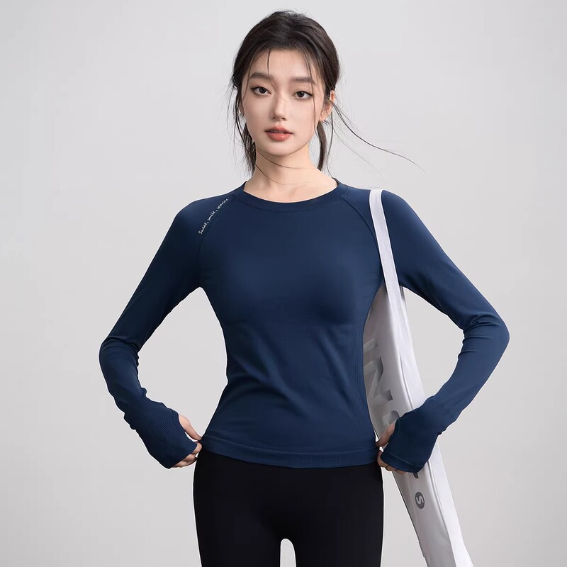 Sports top women's autumn and winter round neck quick-drying lulu yoga clothing professional breathable running fitness clothing training long sleeve