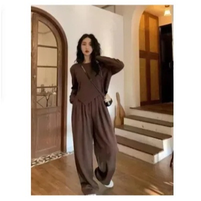 Imitation Cotton Sports Suit for Women, Spring and Autumn Korean Style Student Loose Fashion Petite Casual Two-Piece Running Outfit