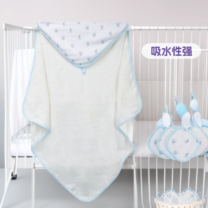 Baby toallas de baño con capuchón + toallas cuadradas set de algodón absorbente artículos de baño recién nacidos toallas de bebé con capuchón