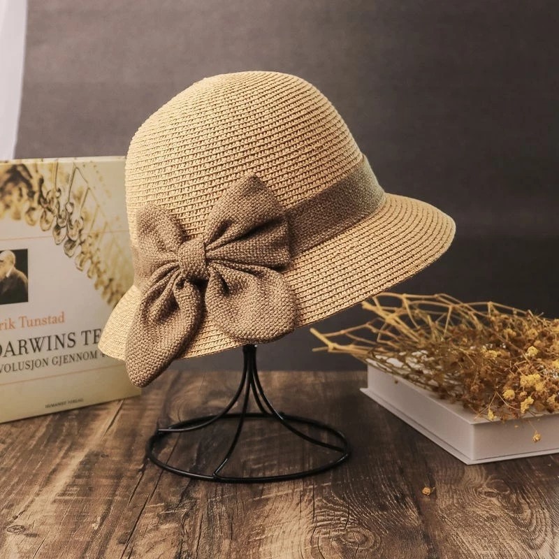 1458g Weight Bucket Hat Hats Type Casual, Outdoor, Beach Occasion Straw Material Bow Knot Pattern Summer Season Women's Gender Simple Style, Classic Style Style Curved Eaves Rim Women's Simple Style Classic Style Bow Knot Curved Eaves Bucket Hat 12