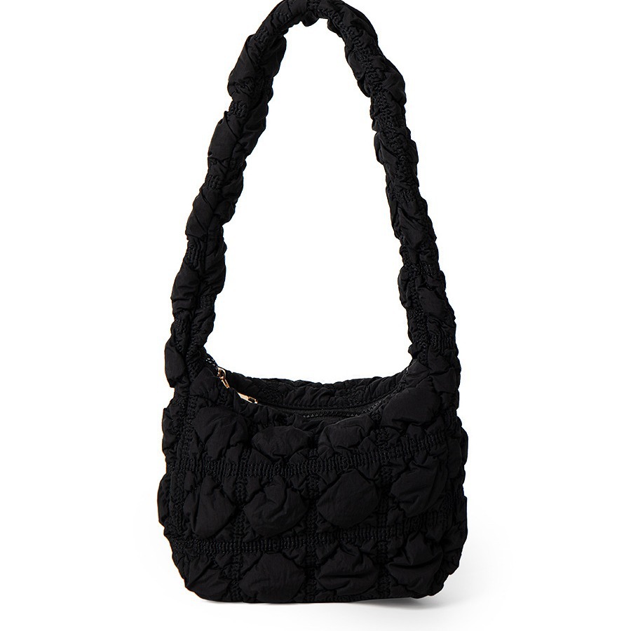 Small Korean lightweight autumn and winter shoulder with high-end feel, solid color diamond grid cotton clothing bag,_voghion.com