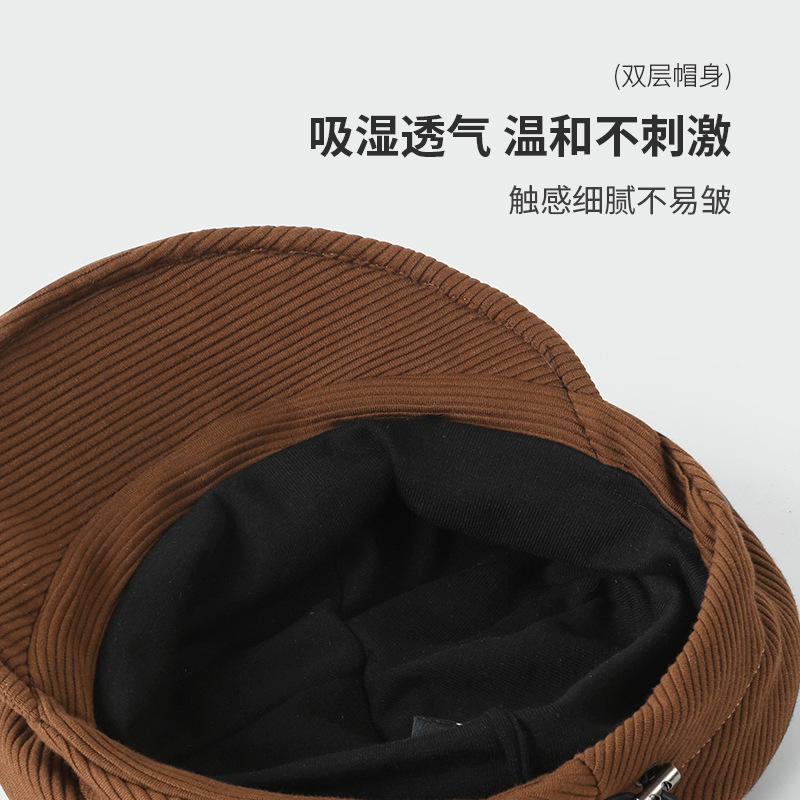 2025年秋冬季灯芯绒帽子女鸭舌贝雷帽大头围遮脸素颜抽绳马术帽潮|undefined