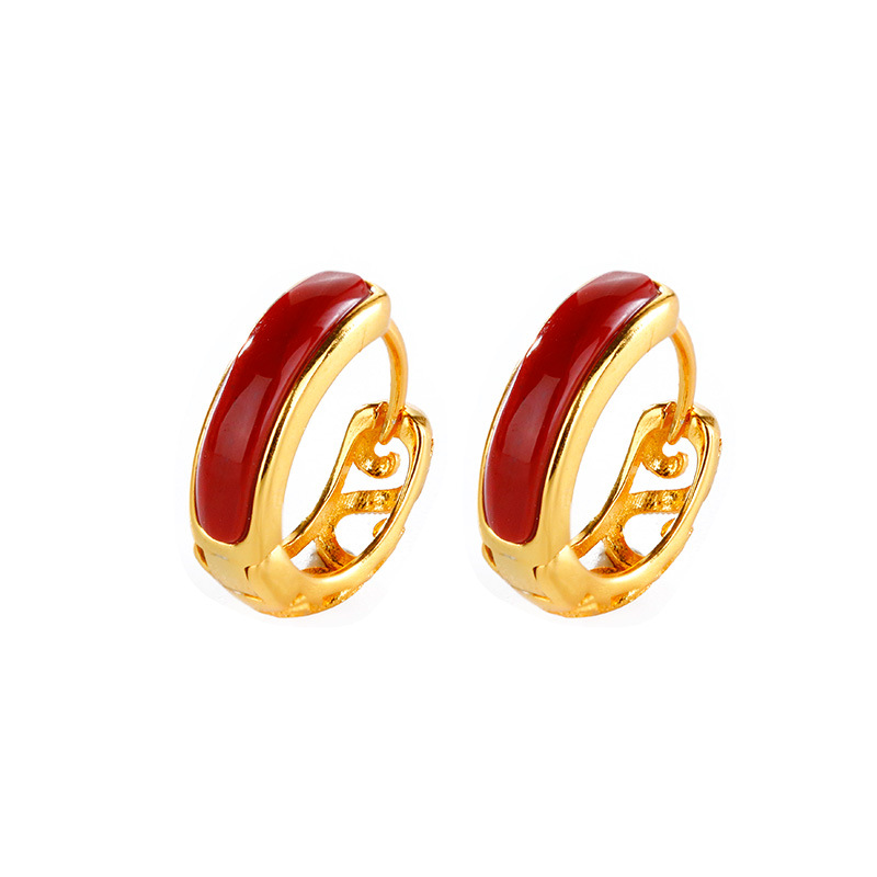 HUIBAOLI S  금도금 SOUTH RED AGATE LAPIS LAPIS LAULI ARC HOLLOW TOTEM VINTAGE 여성용 귀 버클 귀걸이