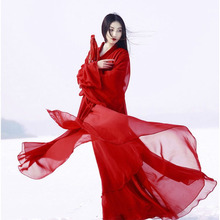 魏晉風漢服女裝新款古風中國風復古漢服女款cosplay服裝古裝紅色