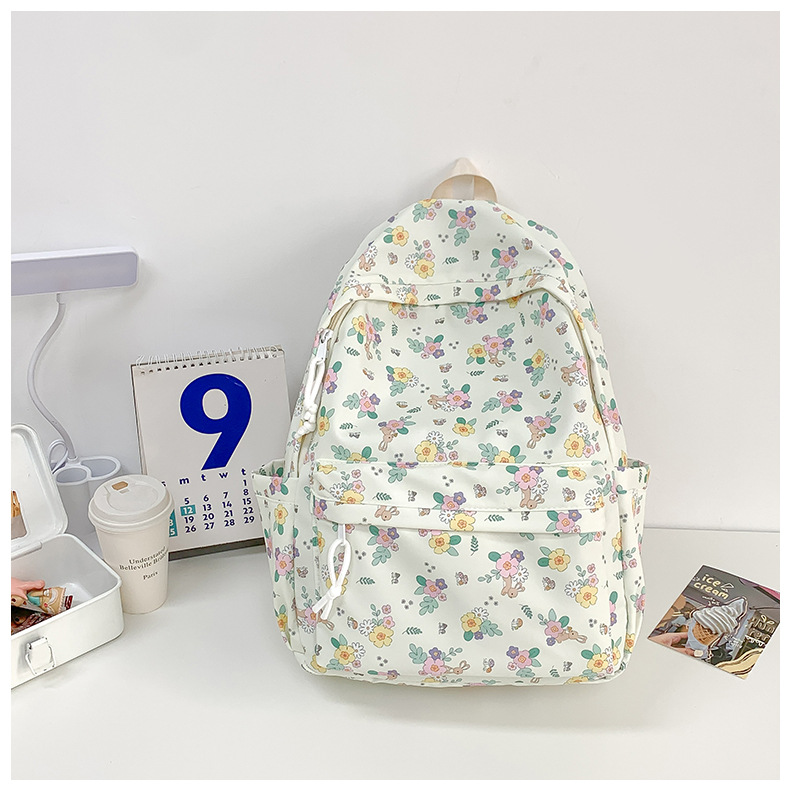 738g Weight Polyester Lining Material Sewing Thread Fashion Element Zipper Closure Type Double Shoulder Straps Strap Type Casual, School, Daily Occasion Nylon Material Waterproof Function Back To School Festival School Backpack Backpack Flower, Strawberry Pattern All Seasons Season Women's Gender Classic Style Style Square Shape Waterproof Flower Strawberry Casual School Daily School Backpack 21