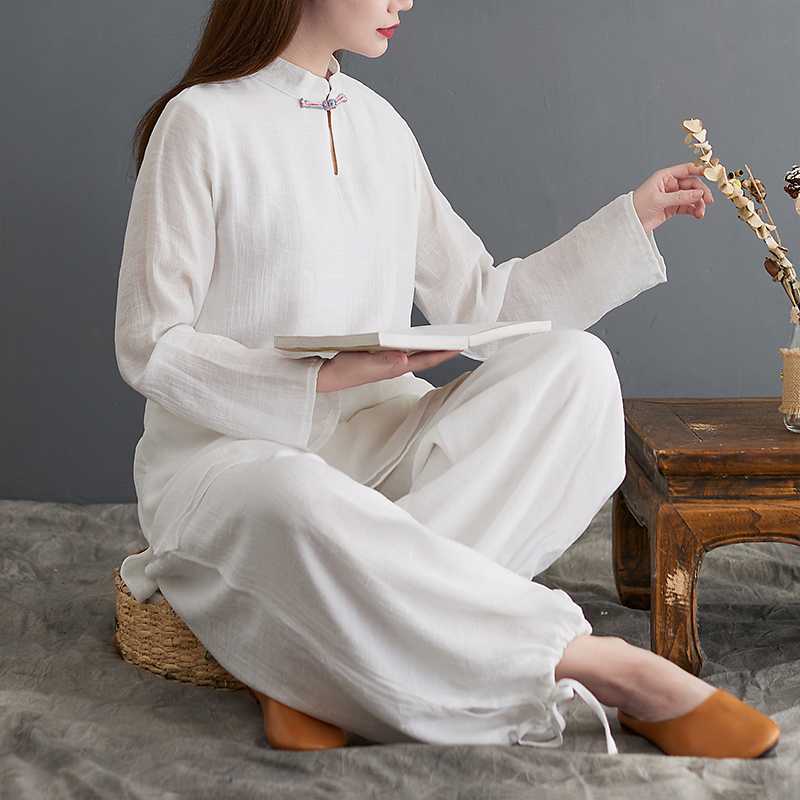 Real Shot Jusai Women's Buddha Style Clothes Zen Style Women's Clothing Chinese Style High-end Cotton Linen Zen Clothes Yoga Clothes suit