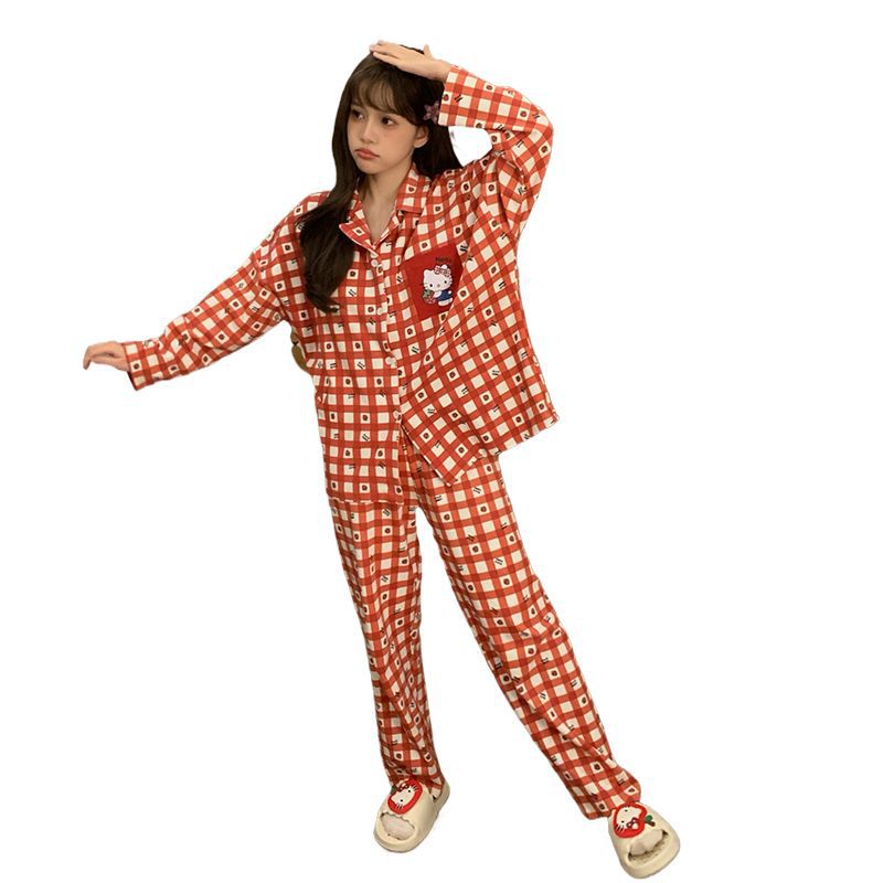 Al por mayor transfronterizo otoño nuevo cardigán pijama de mujer pull-frame algodón pantalones de manga larga con solapa set de ropa casera casual