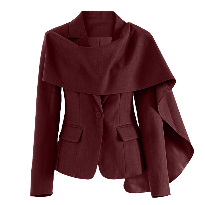 Autumn Fashion New Angora Red Stitching Design Sense Shawl Small Suit Fashion Personalized Suit Jacket for Women Autumn Fashion New Angora Red Stitching Design Sense Shawl Small Suit Fashion Personalized Suit Jacket for Women