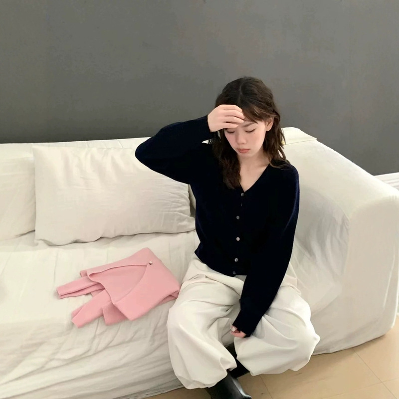 实体店必入25秋冬新款全羊毛V领毛衣开衫外套女66840|undefined