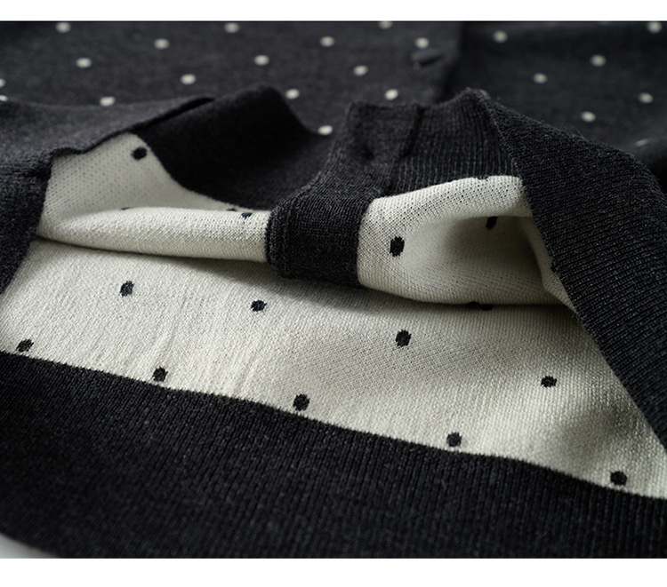 Chic GraceChic GraceChic GraceChic German Yangzi Yarn With Hanging Tag Xiaohe Fine Wool Polka Dot Round Neck Cardigan Polo Collar Sleeve Half_voghion.com