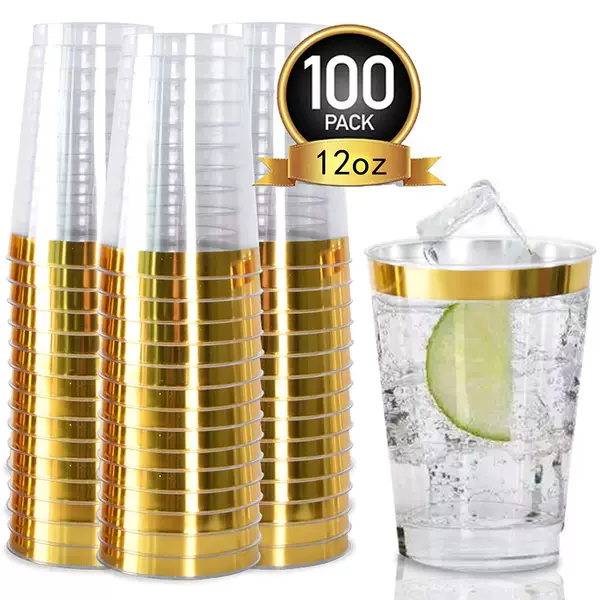 12oz Disposable Plastic Cup Injection Molded Dessert Restaurant Wine Table Drink Cup Transparent Hard Plastic Cup Wholesale