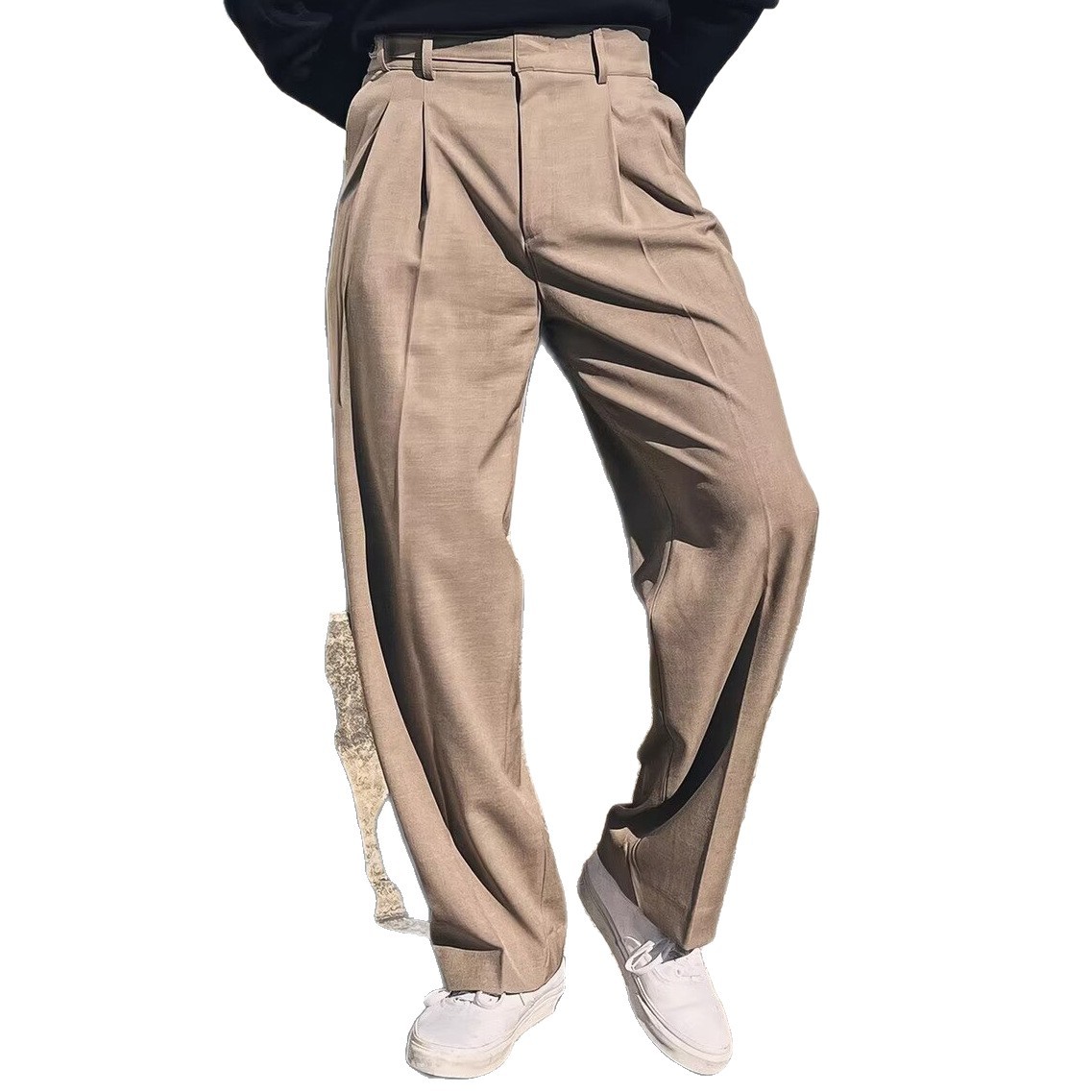 Dongdamen pantalones de trajes de piernas anchas pantalones rectos de tela de tela de tela de tela masculina fábrica transfronteriza al por mayor proceso de escaldado image 6