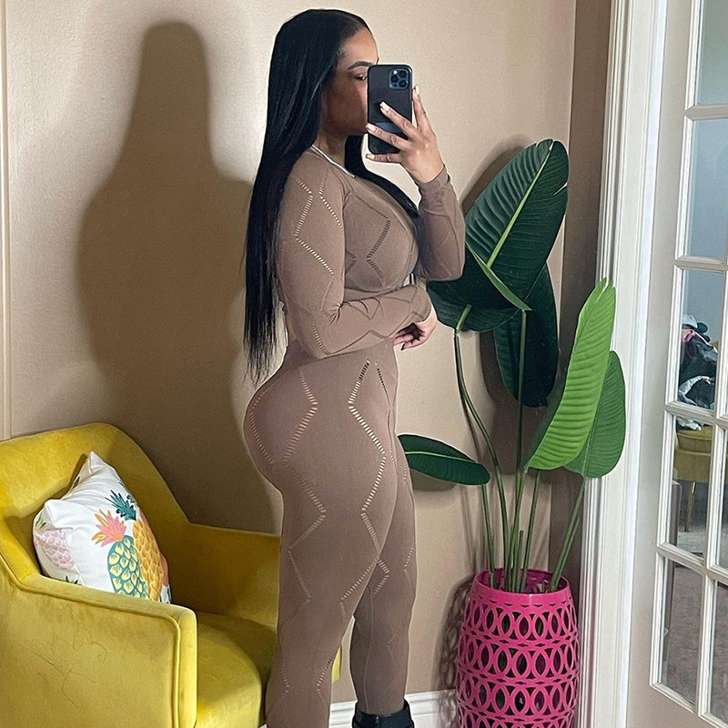 Round Neck Neckline Daily Street Women's Casual Sexy Solid Color Polyester Hollow Out Pant Co-ord Set Pants Sets