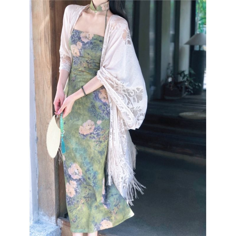 Chinese Style Tassel Jacquard Coat for Women in Summer with Cheongsam Skirt and Small Shawl Thin Cardigan Jacket Blouse Top