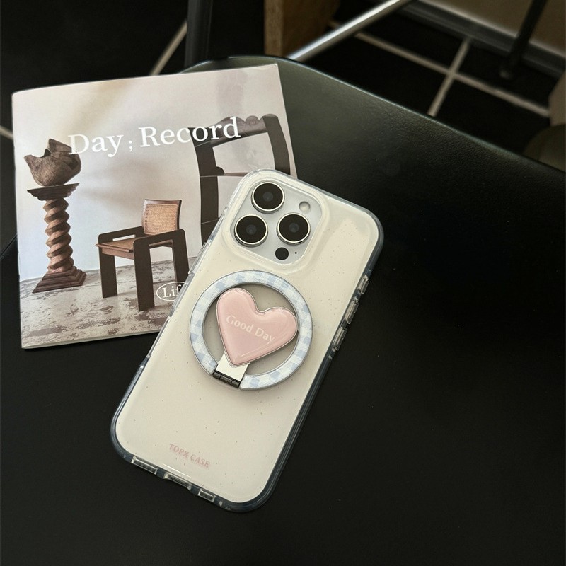Soporte plegable de amor de fondo blanco simple para iPhone16 Apple 15ProMax funda para teléfono móvil 13 nuevo estilo 14 mujer