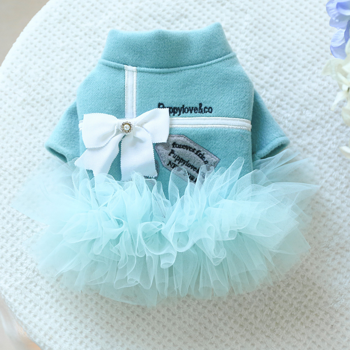 레이크 블루와 화이트 리본 공주 드레스